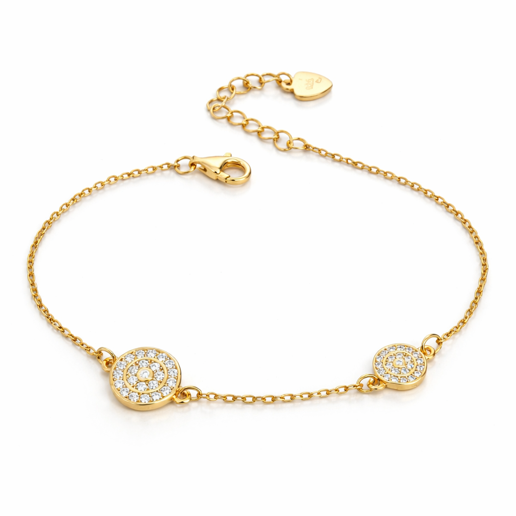 Brățară Elegantă Argint 925 Placată cu Aur 14K cu Zirconii – Model Cercuri Strălucitoare, Reglabilă 18+3 cm, 2.95g. BD399