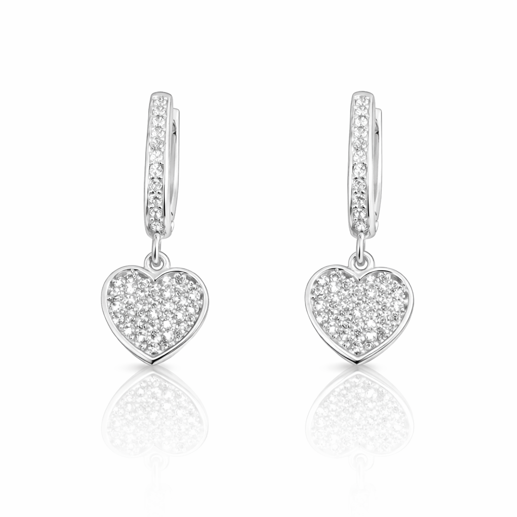 Cercei din Argint 925 cu Inimioare Pavé Strălucitoare – Eleganță Fină, Tortiță cu Zirconii, 23 mm. CD521