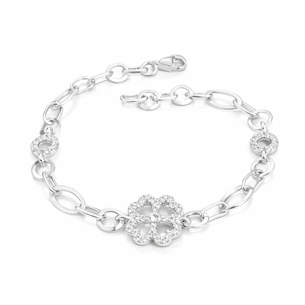 Brățară din Argint 925 „Trifoi Regal” – Eleganță Norocoasă cu Accente Strălucitoare. BD386