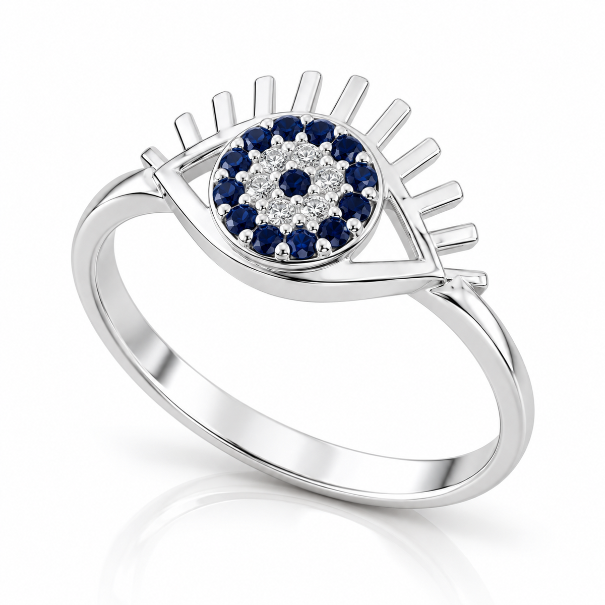 Inel din argint 925 „Privire de Safir” – Ochi protector cu pietre albastre. ID609