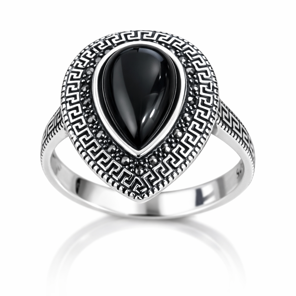 Inel Vintage „Umbra Regalis” din Argint 925 cu Onyx Negru și Marcasite. ID505