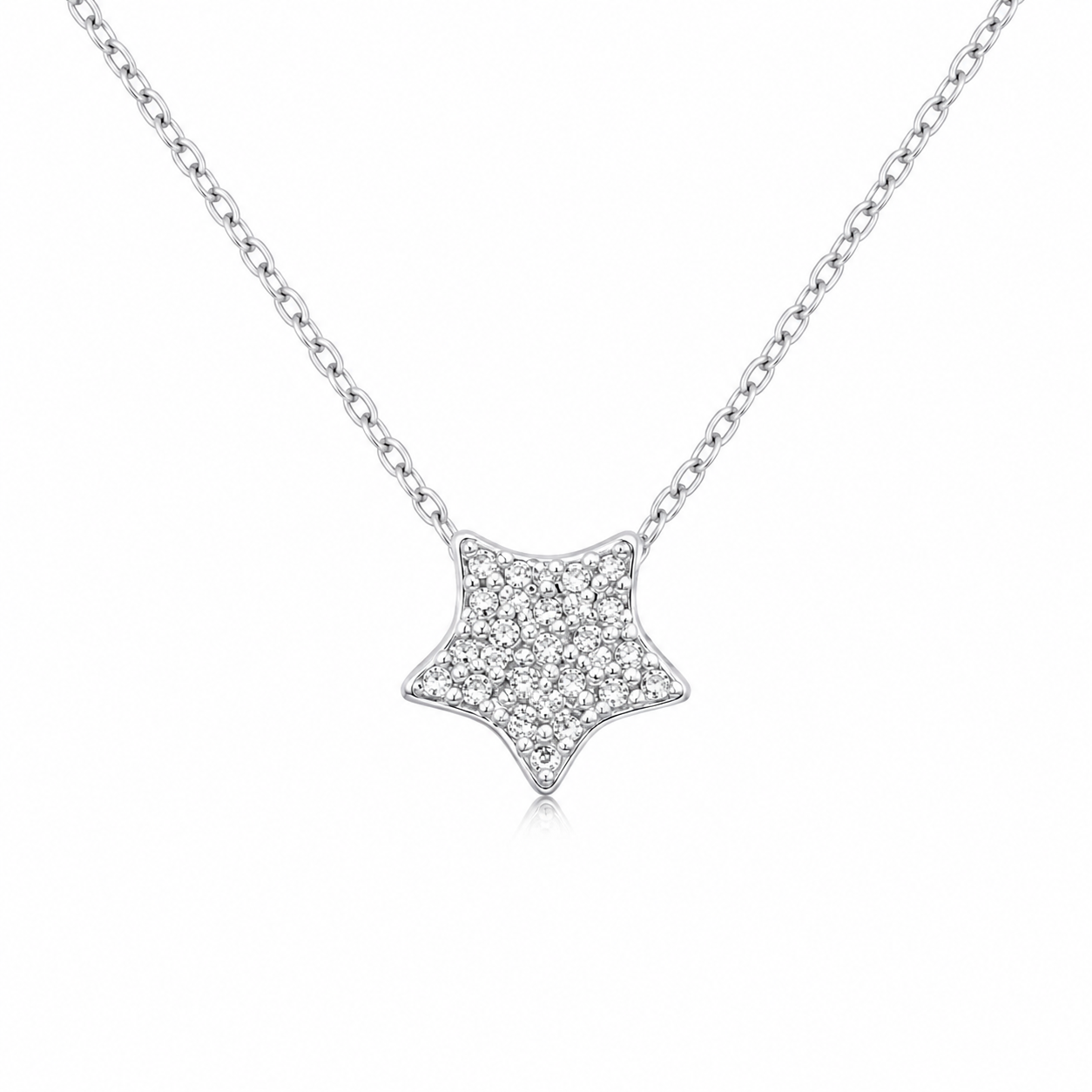 Colier Stea din Argint 925 cu Zirconii – Lant Reglabil 41+5 cm, Pandantiv 10 mm, Elegant si Stralucitor – Infinity Bijoux. C232