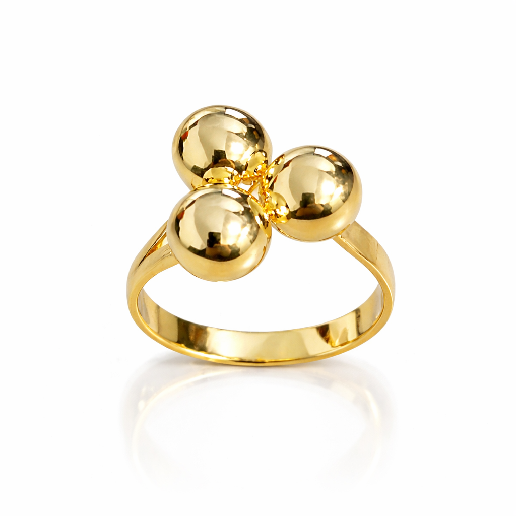 Inel Reglabil din Argint 925 Aurit cu 3 Biluțe de 8 mm – Design Modern Elegant. ID509