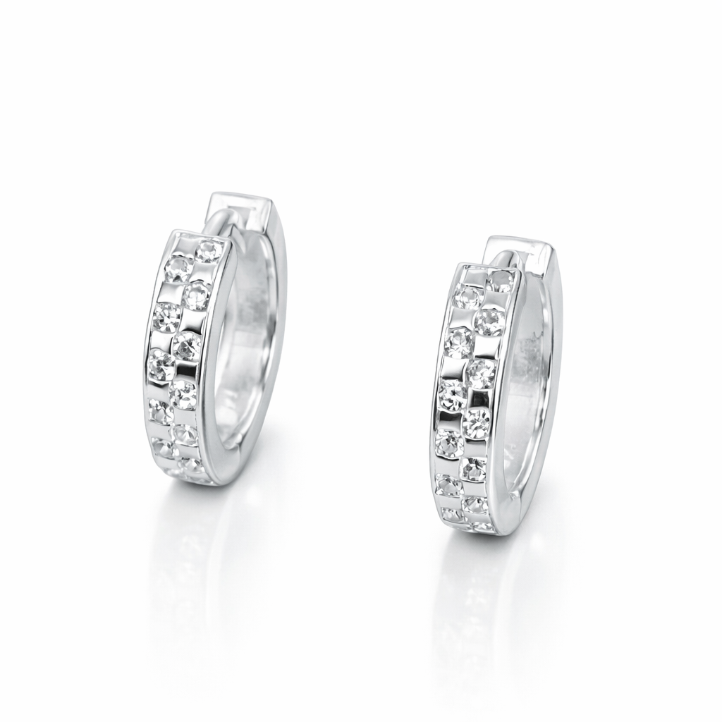 Cercei Tip Inel din Argint 925 cu Zirconii – Diametru 15 mm, Lățime 3 mm. CD544