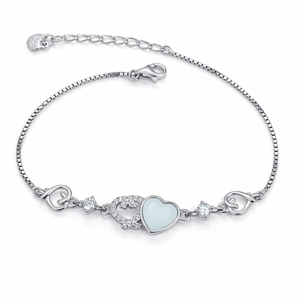 Brățară Argint 925 Rodiat cu Inimă și Zirconii – Model Romantic Elegant, Lungime Ajustabilă 17+3 cm. BD419