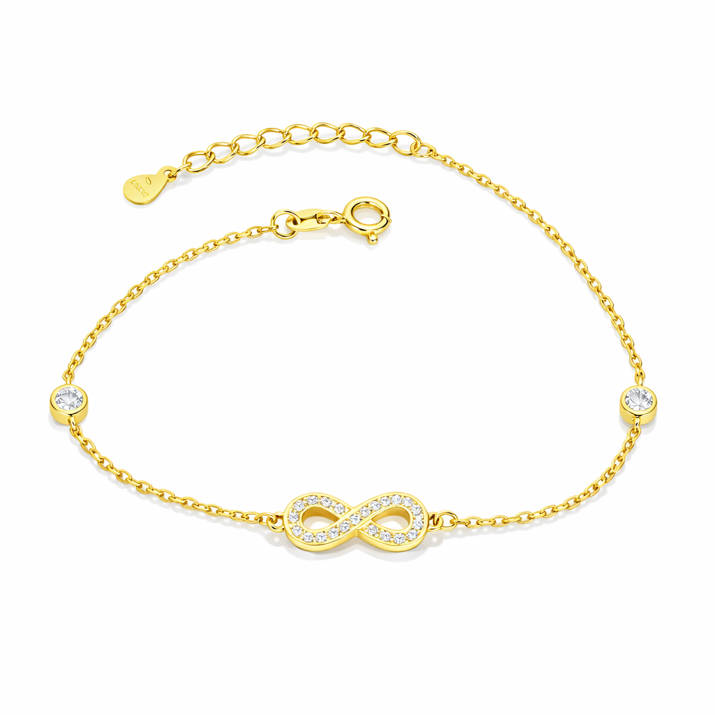 Brățară Infinity Aeterna din Argint 925 Aurit – Simbol al Iubirii Infinite, Lungime Ajustabilă 17+4 cm. BD402