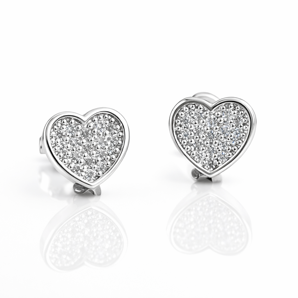 Cercei Inimă 8 mm din Argint 925 cu Zirconii – Delicați și Strălucitori, Cadou Elegant pentru Femei. CD305