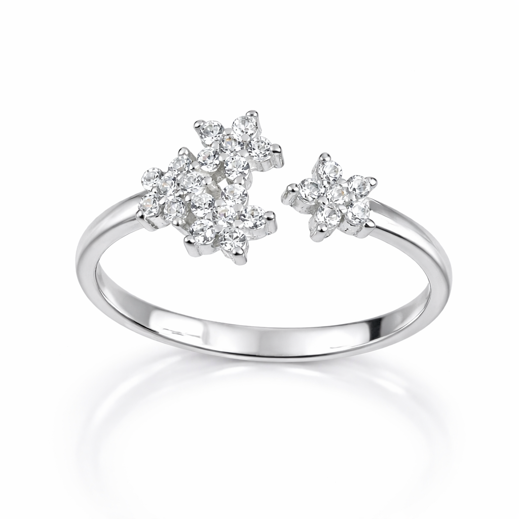 Inel Reglabil din Argint 925 cu Floricele și Zirconii – Design Feminin. ID362