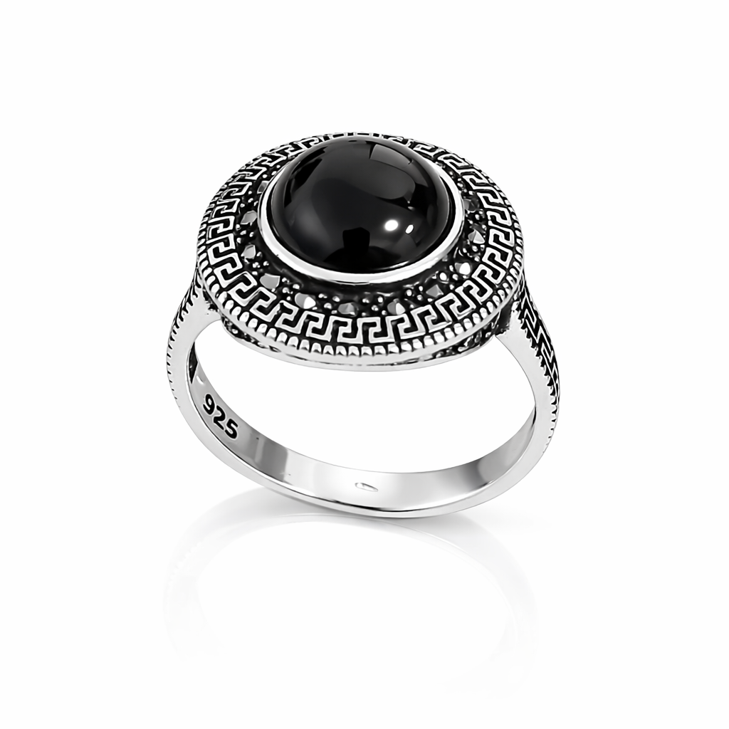Inel Magnus Obscurus – Argint 925 cu Onyx Negru și Marcasite. ID506