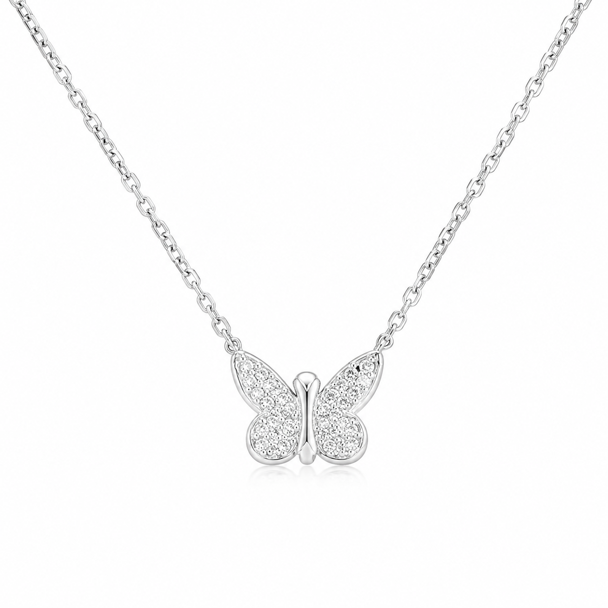 Colier Fluture din Argint 925 cu Zirconii Strălucitoare – Colier Elegant Dama, Lungime Ajustabilă 41+5 CM. C234