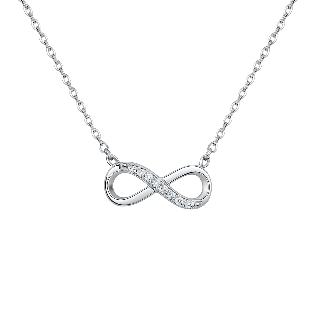 colier infinit, bijuterii argint, colier argint 925, colier argint rodiat, colier damă elegant, colier simbol infinit, pandantiv infinit, colier reglabil, colier cu cristale, colier de cadou, bijuterii damă, colier pentru iubită, colier aniversare, cadou elegant, colier fashion, colier minimalist, colier modern, argint autentic, protecție anti-oxidare, certificat conformitate
