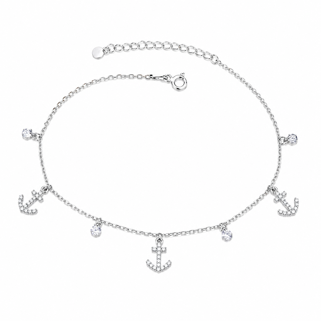 Brățară de Gleznă Argint 925 Rodiat „Ancora Speranței” – Talisman Marin cu Ancore și Zirconii. BG16