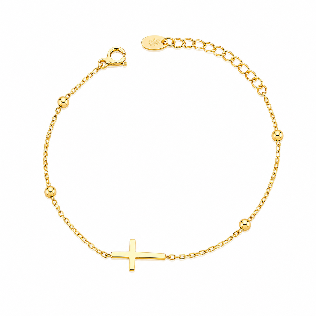 Brățară Cruce din Argint 925 Placat cu Aur 14K, Reglabilă 15+3 cm – Bijuterie Elegantă și Spirituală pentru Femei | Infinity Bijoux România. BD440