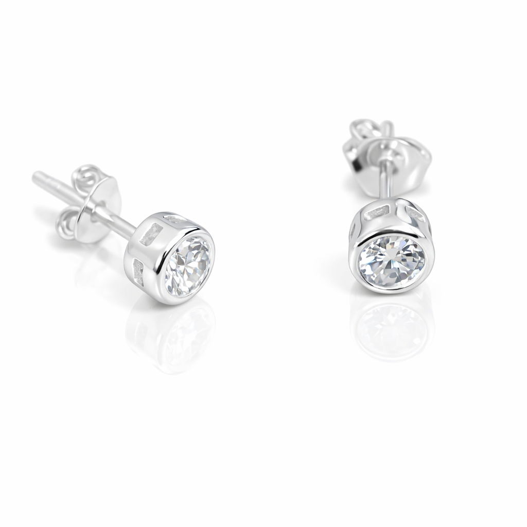 Cercei Argint 925 cu Închidere Tip Șurub, Zirconiu Clar 5 mm. Bijuterii Premium cu Cutie Cadou. CD554