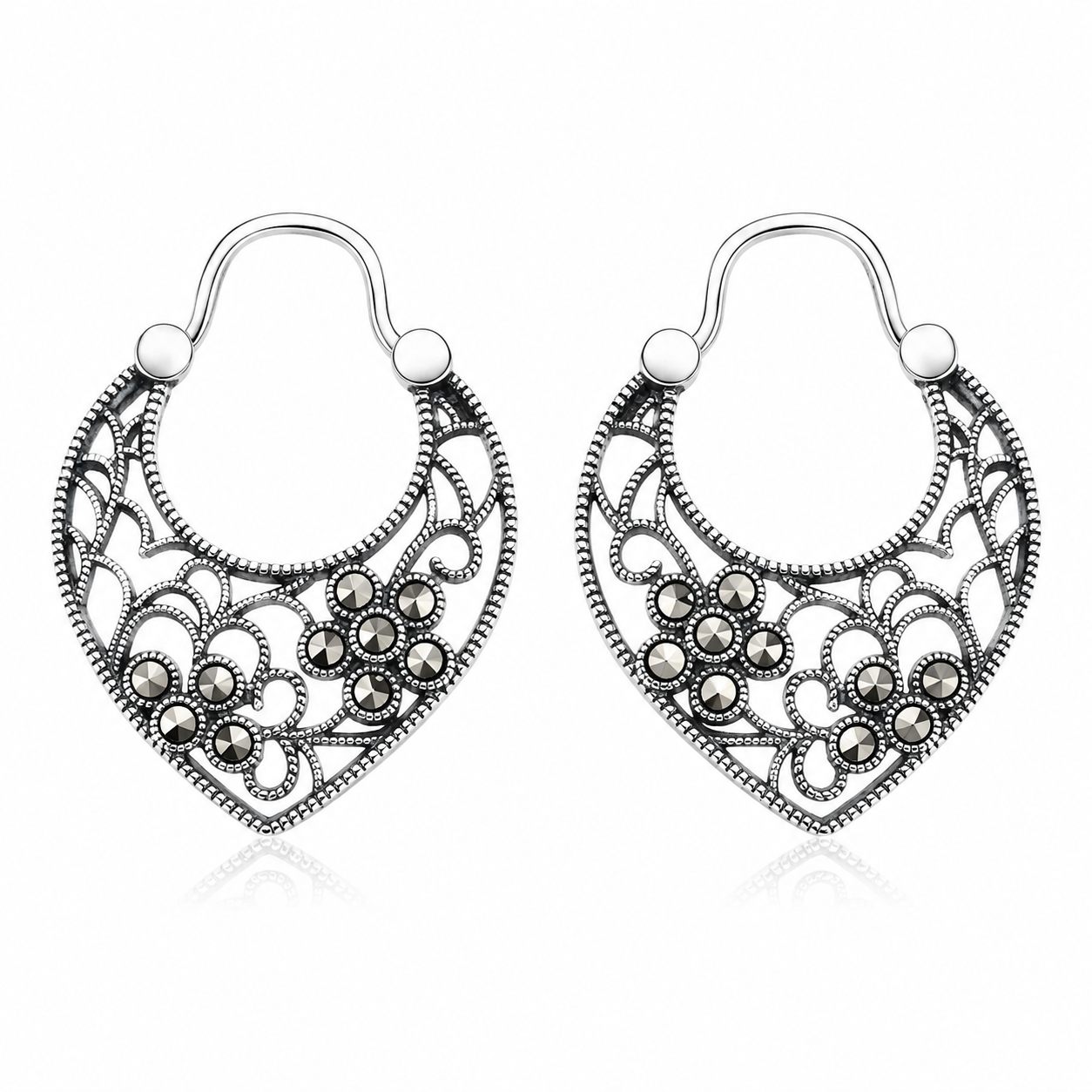 Cercei din Argint 925 cu Marcasite „Floarea Dorului” – Design Vintage Elegant. CD620