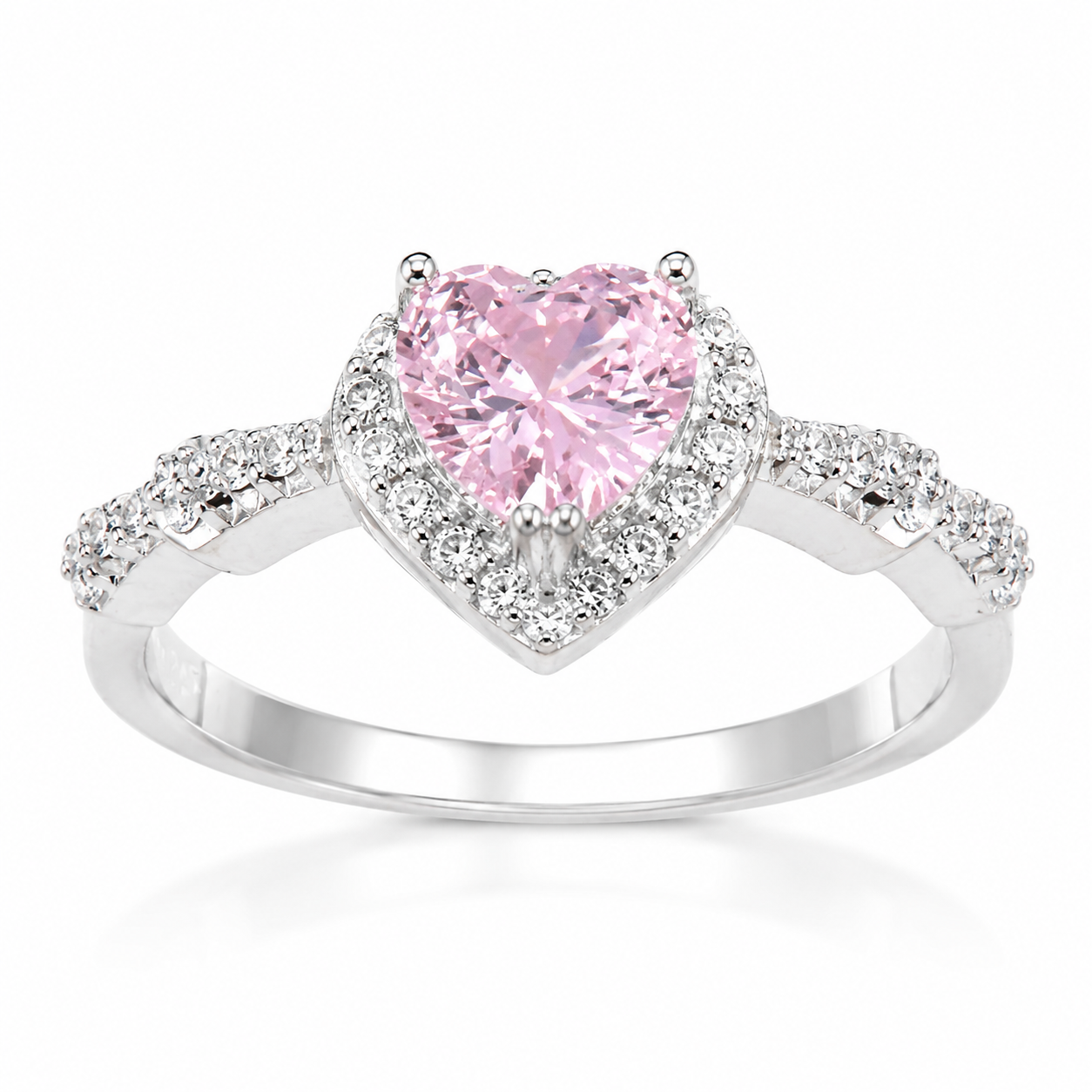 Inel din Argint 925 „Rosé Éternelle Heart” – Inel Elegant cu Zirconiu Roz în Formă de Inimă. ID539