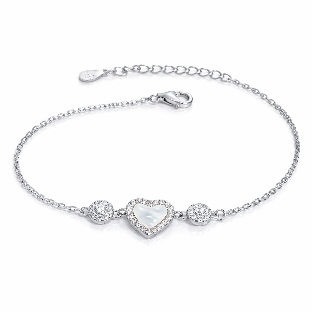 Brățară Argint 925 Rodiat „Inima Lunii” cu Sidef Natural și Zirconii Strălucitoare. BD422