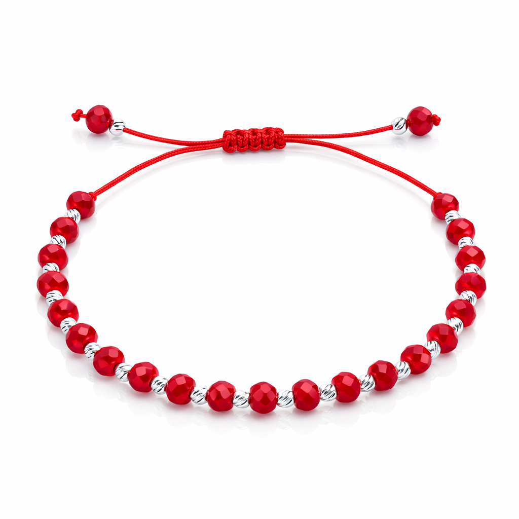 Brățară Unisex Handmade din Argint 925 cu Șnur Roșu Ajustabil – 21 Bile Argint. BS1