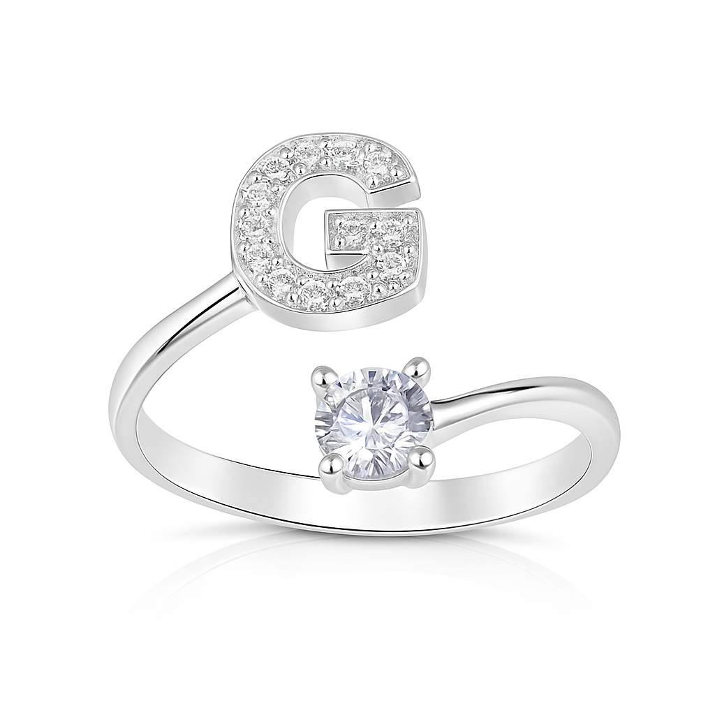 Inel reglabil din argint cu inițială – bijuterie elegantă personalizată din argint 925, mărime universală, cutie cadou inclusă. ID10