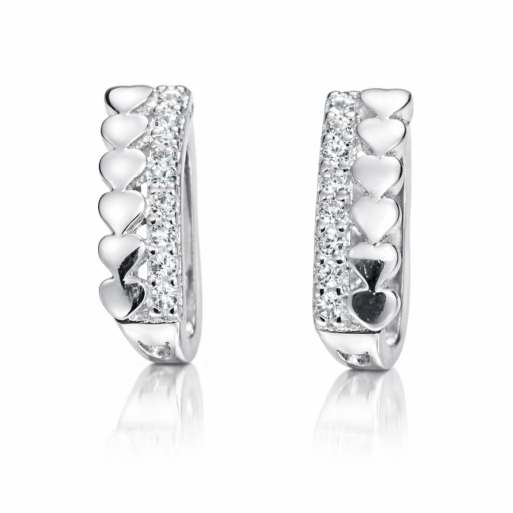 Cercei din Argint 925 cu Inimi Delicate și Zirconii Strălucitoare, 14 mm – Eleganță Romantică și Finisaj Premium. CD526