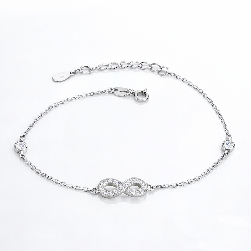 Brățară Argint 925 Rodiat cu Simbol Infinit și Zirconii – Lungime Reglabilă 17+4 cm. BD403