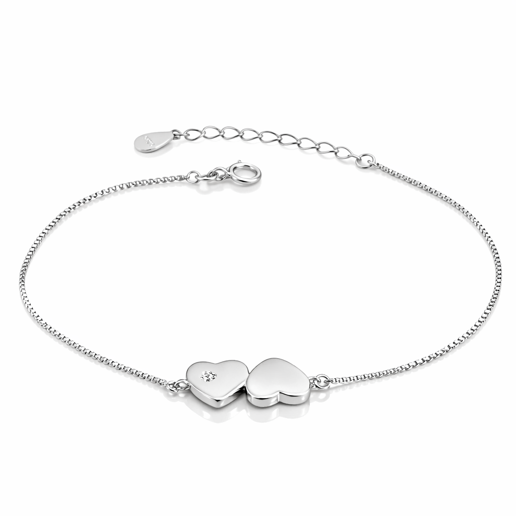 Brățară Argint 925 Rodiat cu Două Inimi – Simbolul Iubirii Infinite, Reglabilă 16+3 cm, Elegantă și Delicată. BD426
