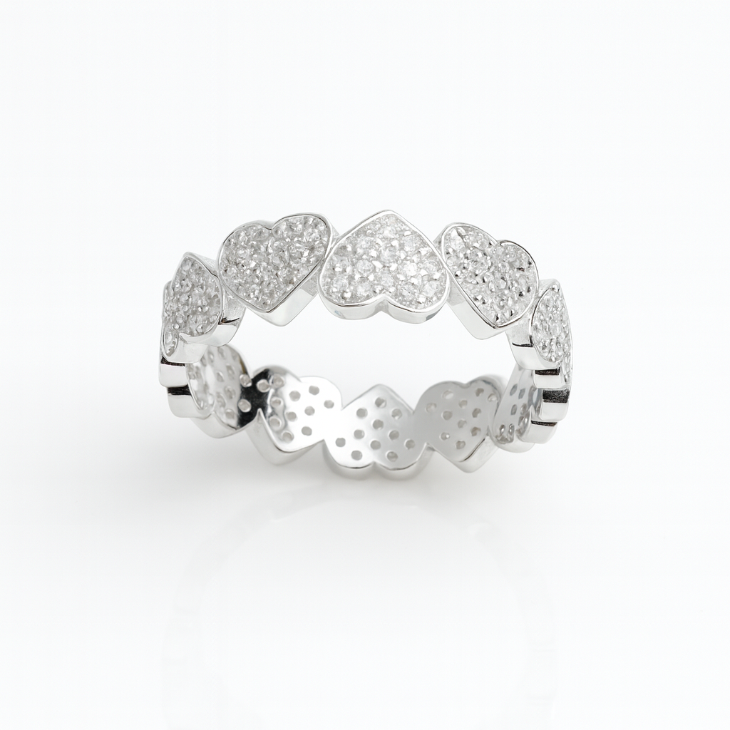 inel argint 925 in forma de inimi strălucitoare, bijuterie elegantă pentru femei