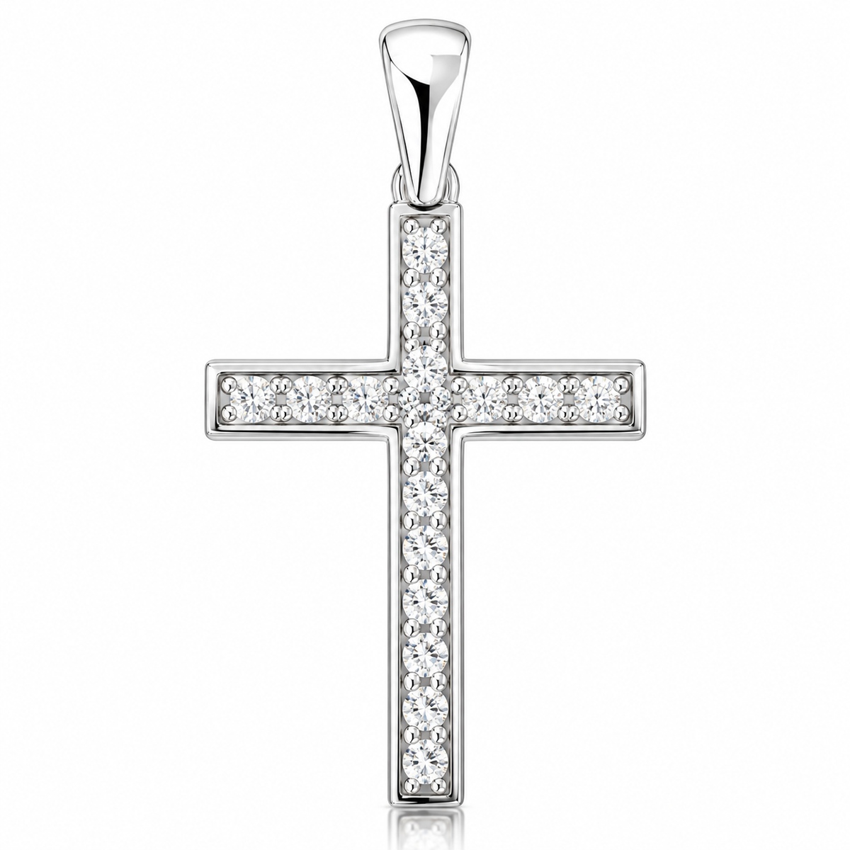 Pandantiv Cruce Lumina Credinței din Argint 925 Rodiat cu Zirconii – 23 x 15 mm. P77