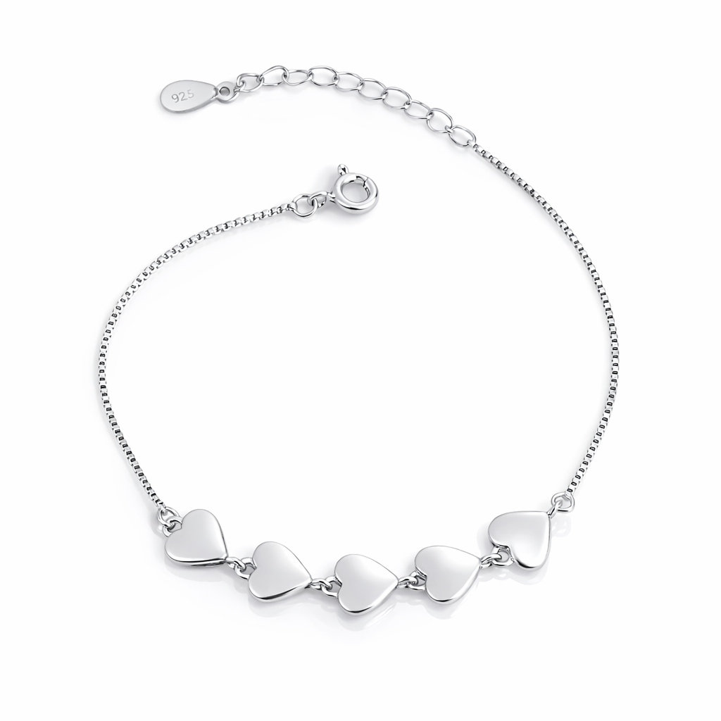 Brățară din Argint 925 Rodiat „Cinque Amore” – Inimioare Elegante, Lungime Ajustabilă 16+3 cm. BD396