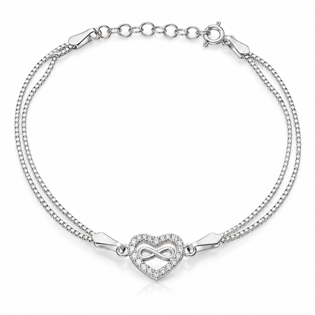 Brățară din argint 925 „Legământ Infinit” – două fire, inimă și infinit, ajustabilă 17+3 cm. BD474