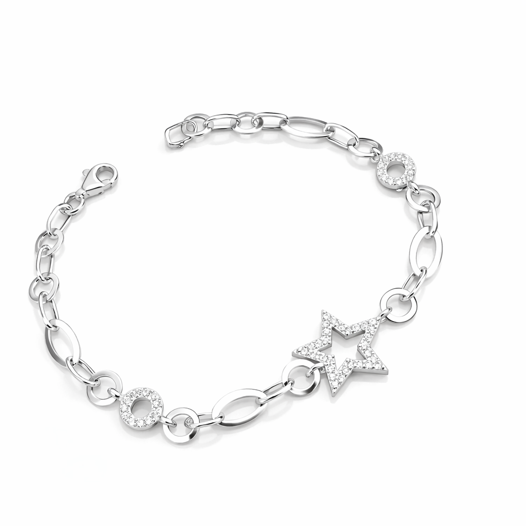 Bratara din Argint 925 cu Stea 1.5 cm si Zirconii – Lant Modern 18 cm, 4.55 g. BD384