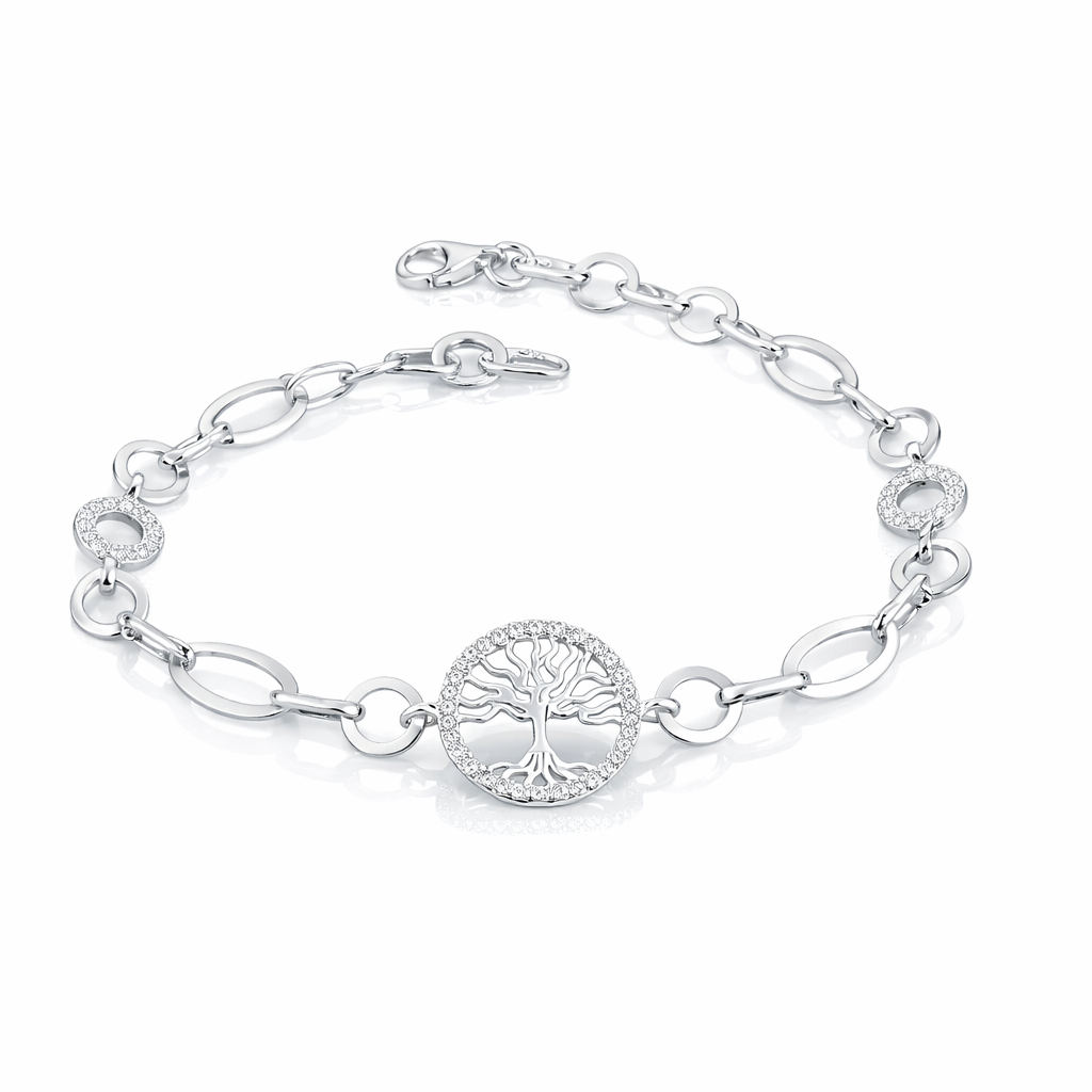 Brățară din Argint 925 Copacul Vieții cu Charm Rotund – Design Elegant, 18 cm. BD387