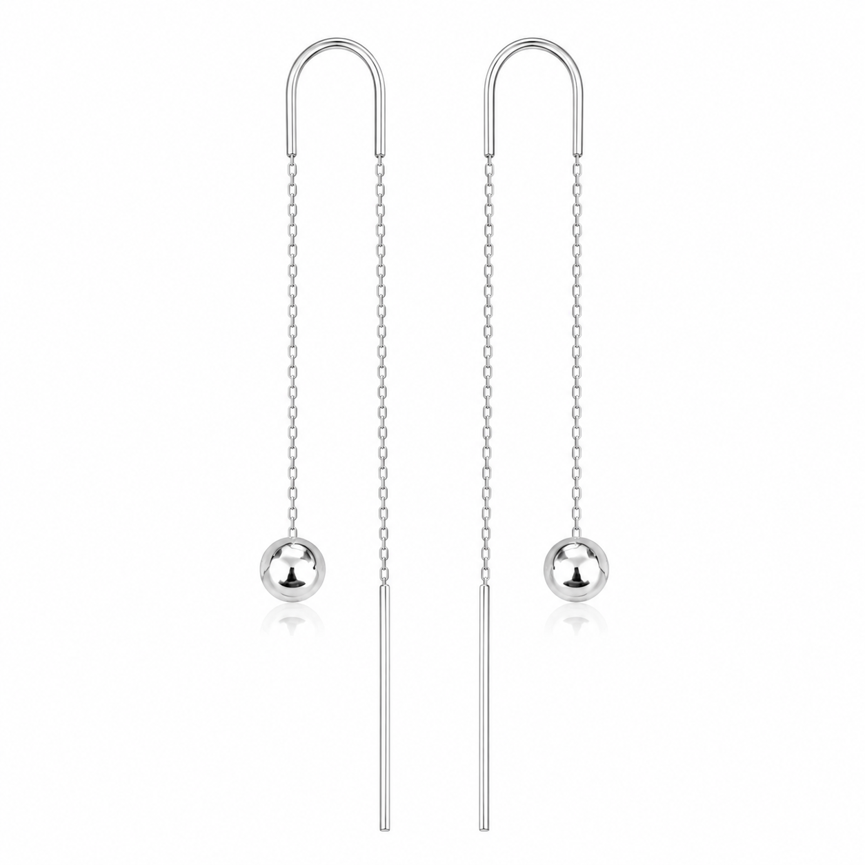 Cercei Silver Flow din Argint 925 – Cercei Threader Lungi cu Biluță 5 mm, Design Minimalist, 8 cm. CD627