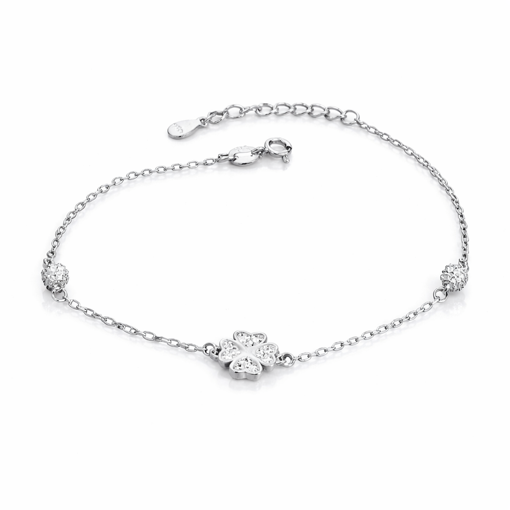 Brățară din Argint 925 Rodiat cu Trifoi Norocos, Lungime Ajustabilă 17+4 cm. BD433