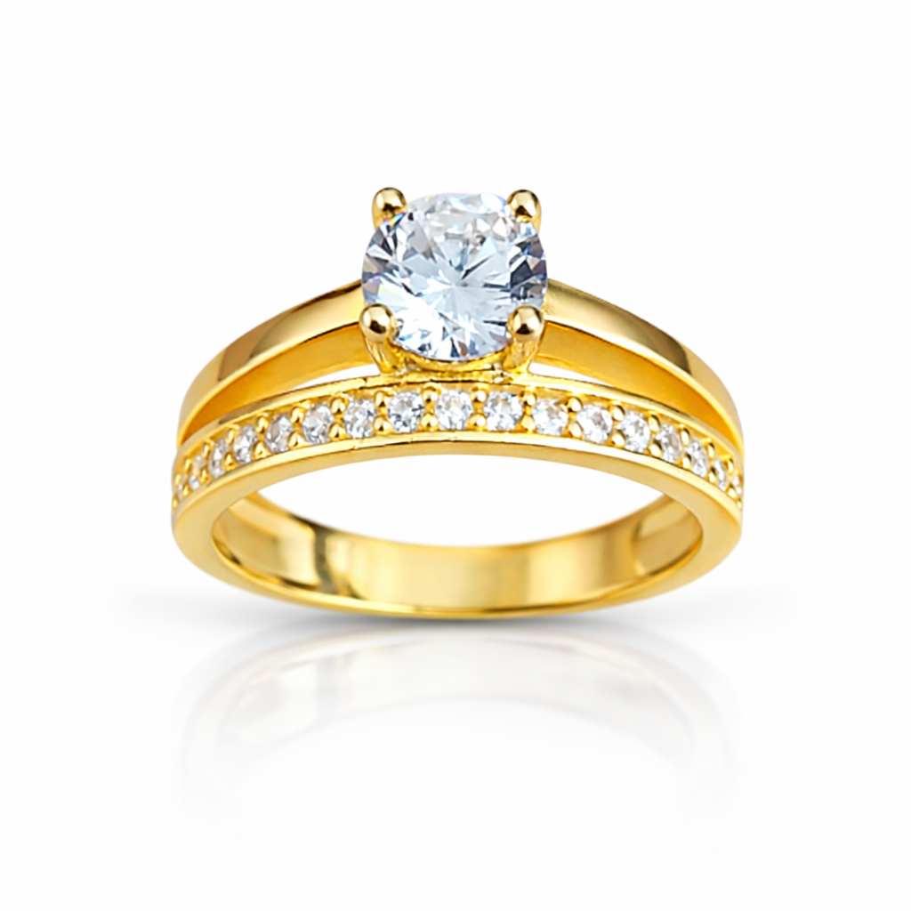 Inel elegant din Argint 925 placat cu aur 14K, cu zirconiu strălucitor – model tip logodnă, design premium, cadou ideal. ID291