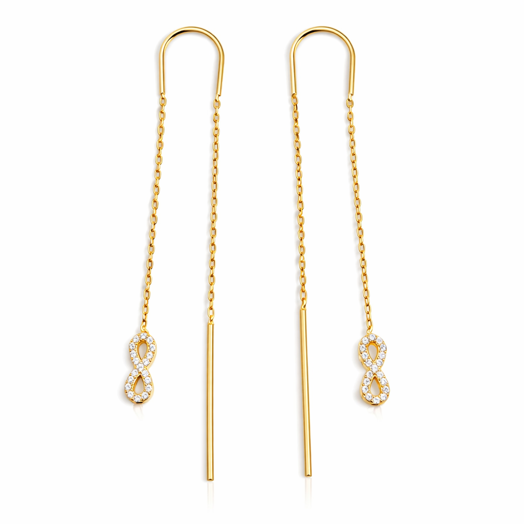 Cercei Lungii Infinit Argint 925 Placat cu Aur 14K – 8 cm, Zirconii Strălucitoare, Design Elegant | Livrare Rapidă România. CD532