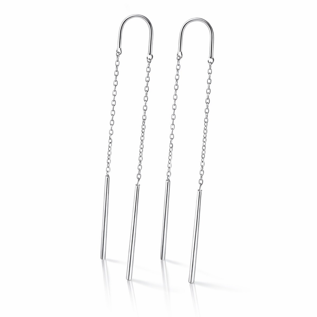 Cercei lungi eleganți din Argint 925 tip threader, design simplu cu lanț fin – 8 cm. CD564