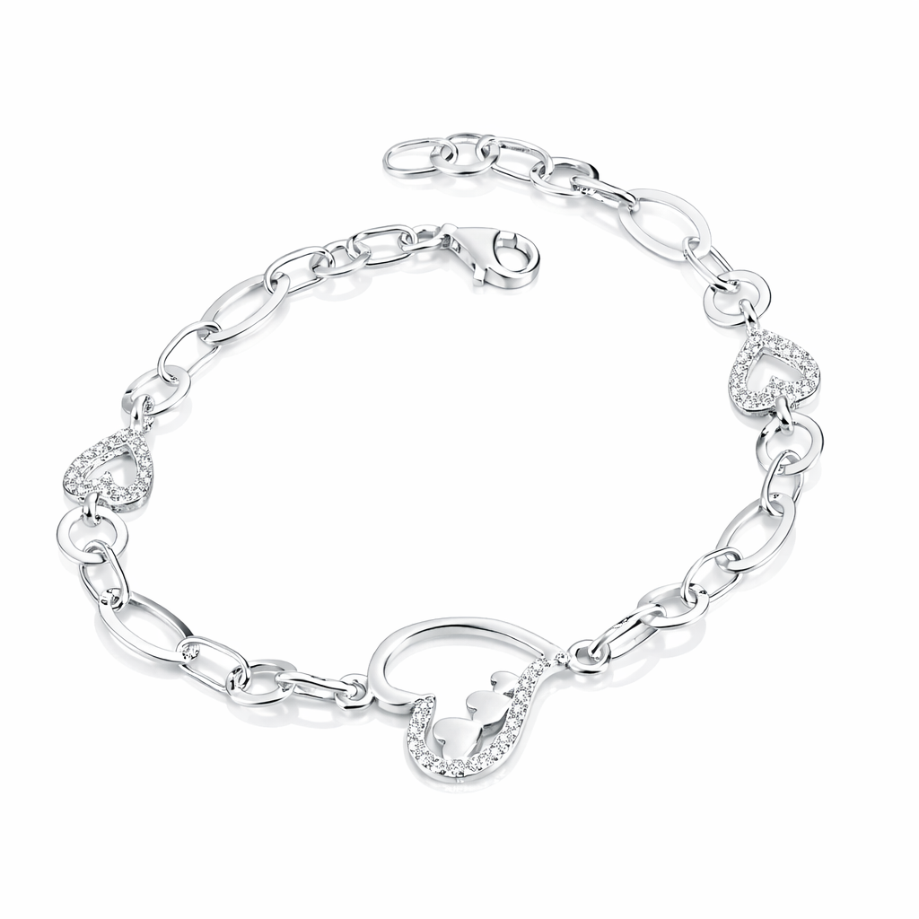 Brățară din Argint 925 „Inima Eternă” – Lanț Elegant cu Inimi Pavé, 19 cm. BD383