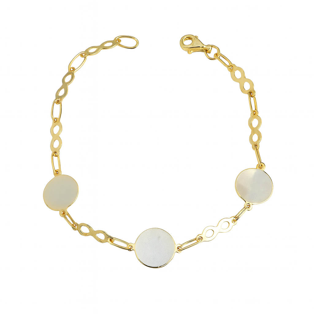 Brățară Elegantă din Argint 925 Placată cu Aur de 14K, Model cu Discuri și Simbol Infinit