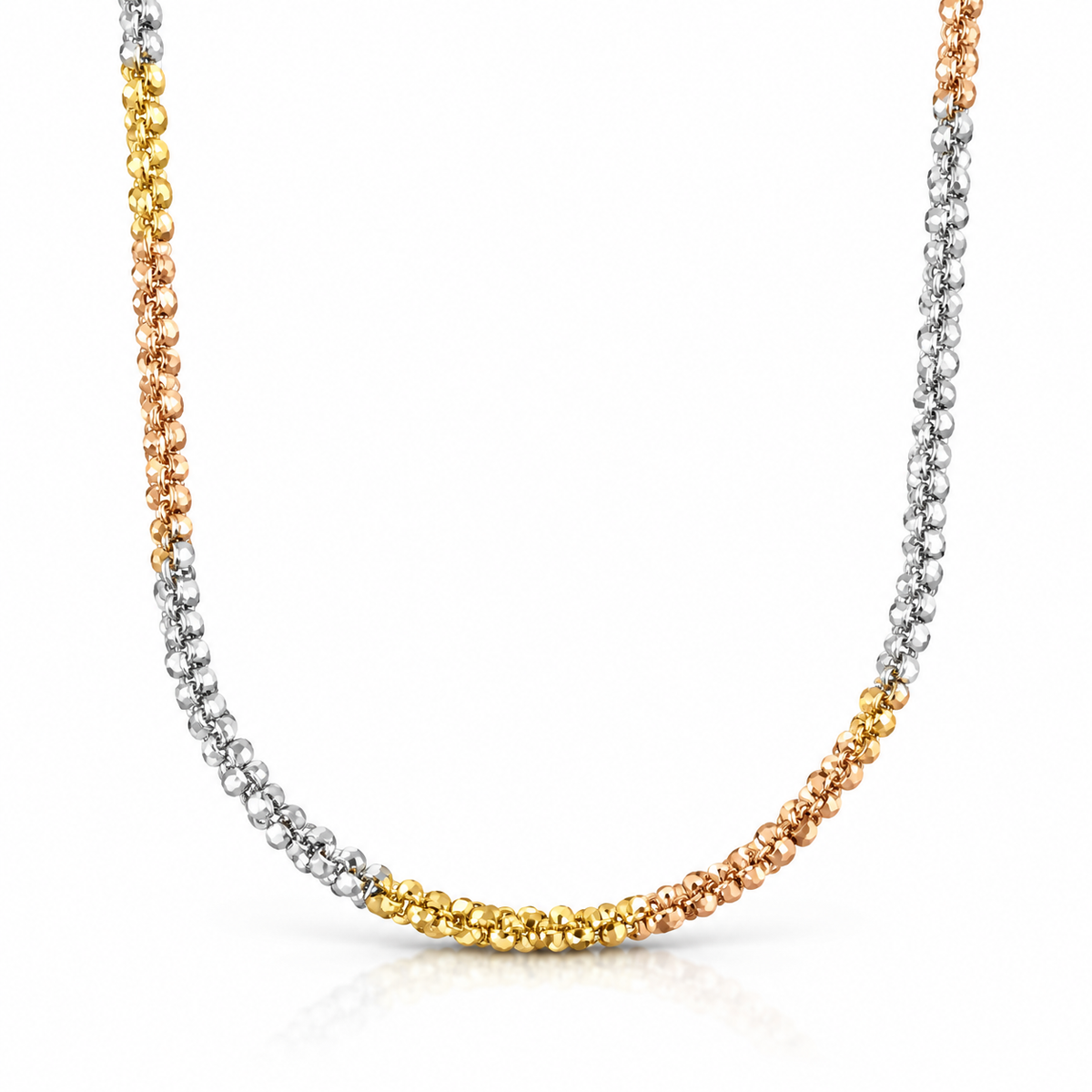 Lănțișor tricolor „Armonia Trio” din argint 925 rodiat, cu finisaje gold și rose gold, 45 cm. LD92-45