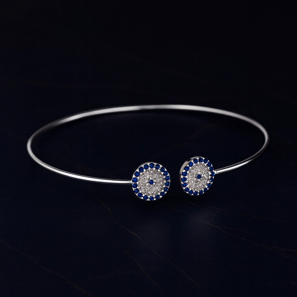 Brățară Deschisă din Argint 925 cu Ochi Albastru și Pietre Zirconiu