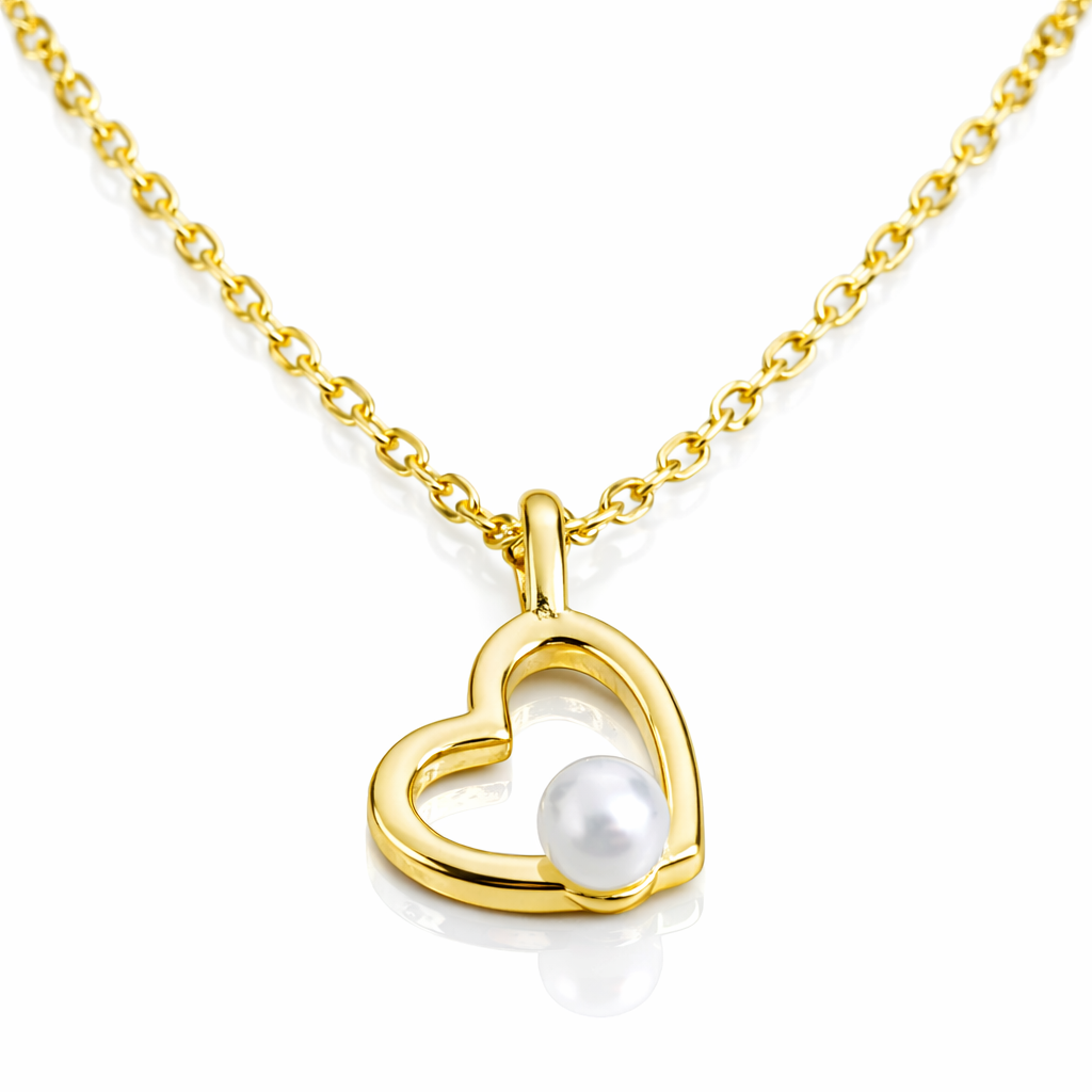 Colier Inimă Delicată cu Perlă – Argint 925 Placat cu Aur 14K, Elegant și Romantic, Lănțișor Ajustabil. C190