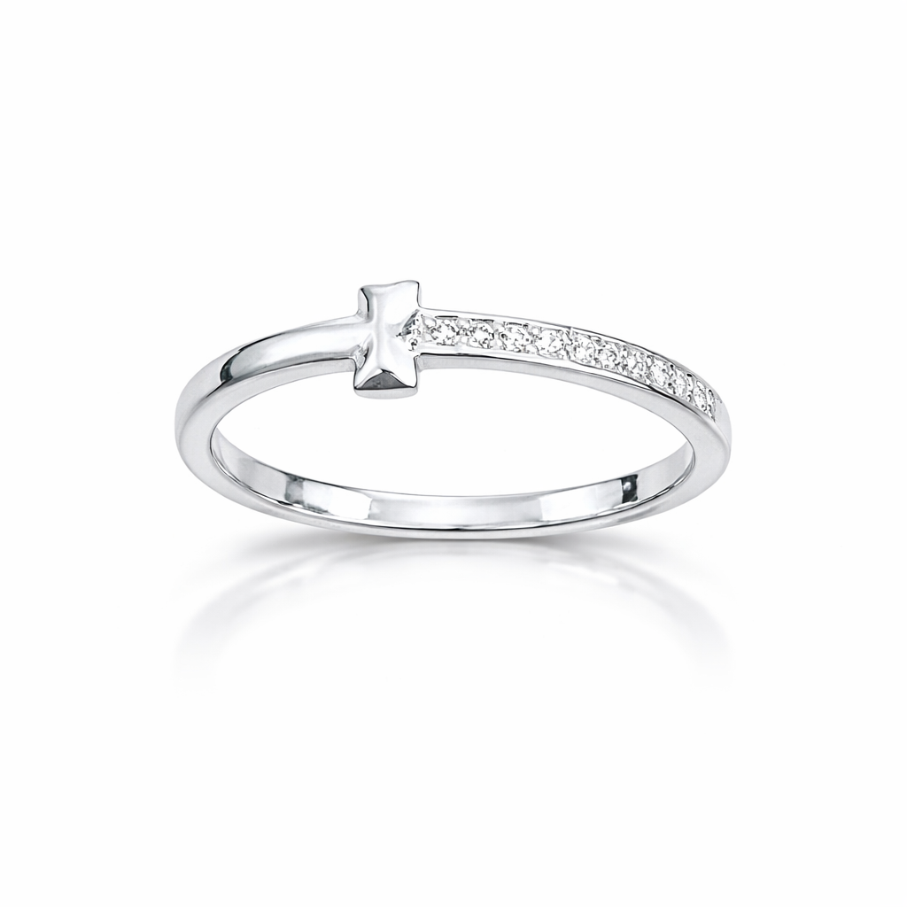 Inel din Argint 925 „Spark Cross Elegance” cu Zirconii Strălucitoare – Design Minimalist și Elegant. ID255