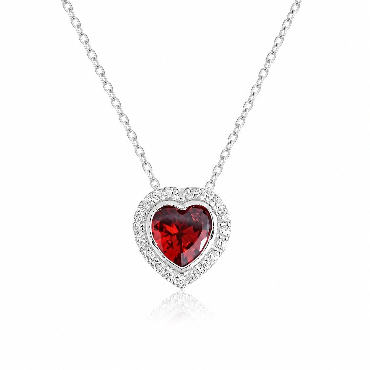 Colier din Argint 925 cu Pandantiv Inimă Roșie Zirconia, 12x11 mm, Lungime Ajustabilă 40+5 cm – Cadou Romantic Elegant pentru Femei. C229
