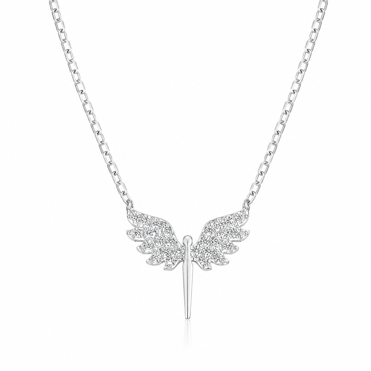 Colier Aripi Înger din Argint 925 cu Zirconii – Delicat și Elegant, Lungime Ajustabilă 41+5 cm, Pandantiv 13x10 mm – Cadou Special Femei România. C230