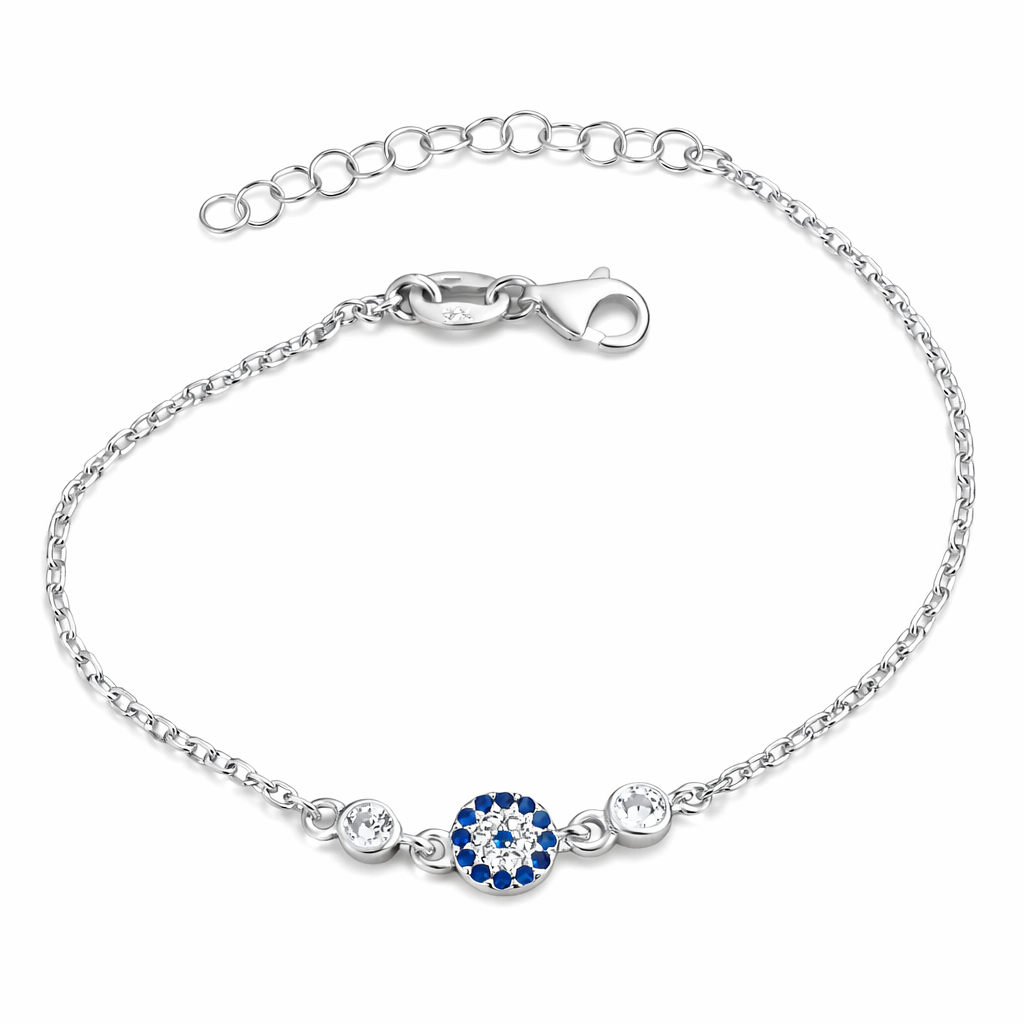 Brățară Argint 925 cu Ochi Protector Albastru și Zirconii – Lungime Ajustabilă 16+4 cm, Design Delicat Elegant. BD388