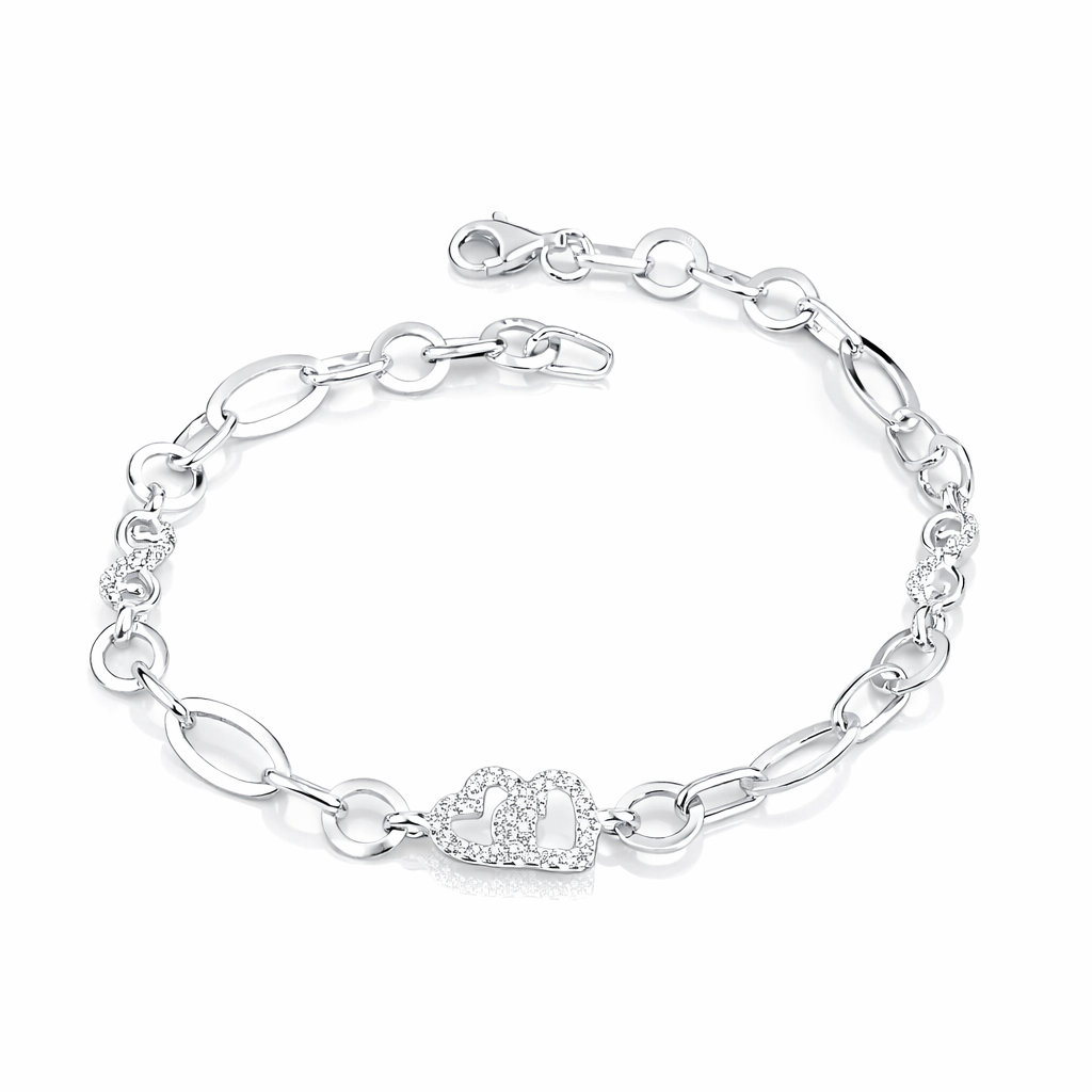 Brățară din Argint 925 „Inimi Unite” – Design Modern cu Inimi Duble, 18,5 cm. BD385