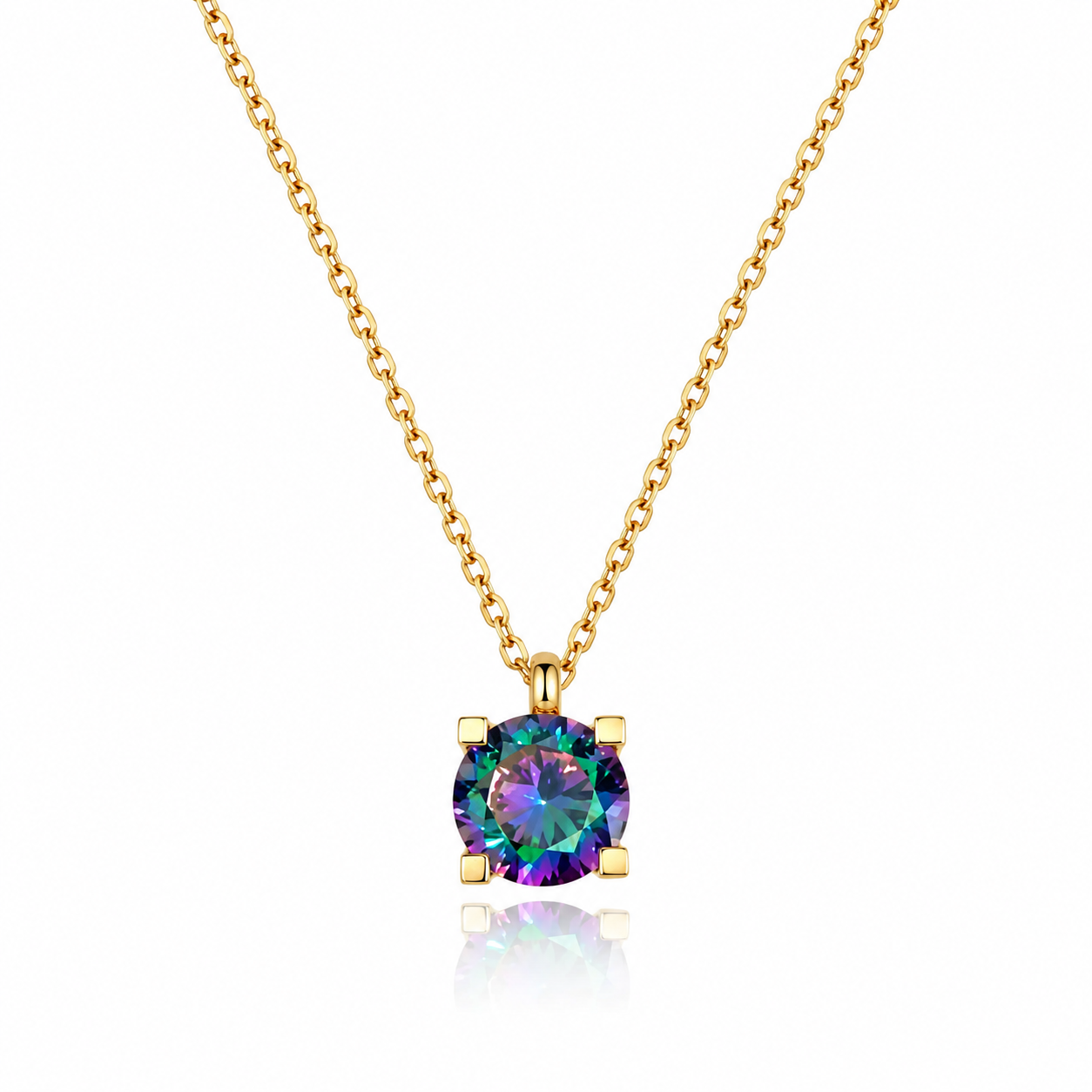 Colier Argint 925 Placat cu Aur 14K cu Pandantiv Multicolor 6mm – Elegant, Fin, Lungime Ajustabilă 41+5 cm | InfinityBijoux.ro. LD81
