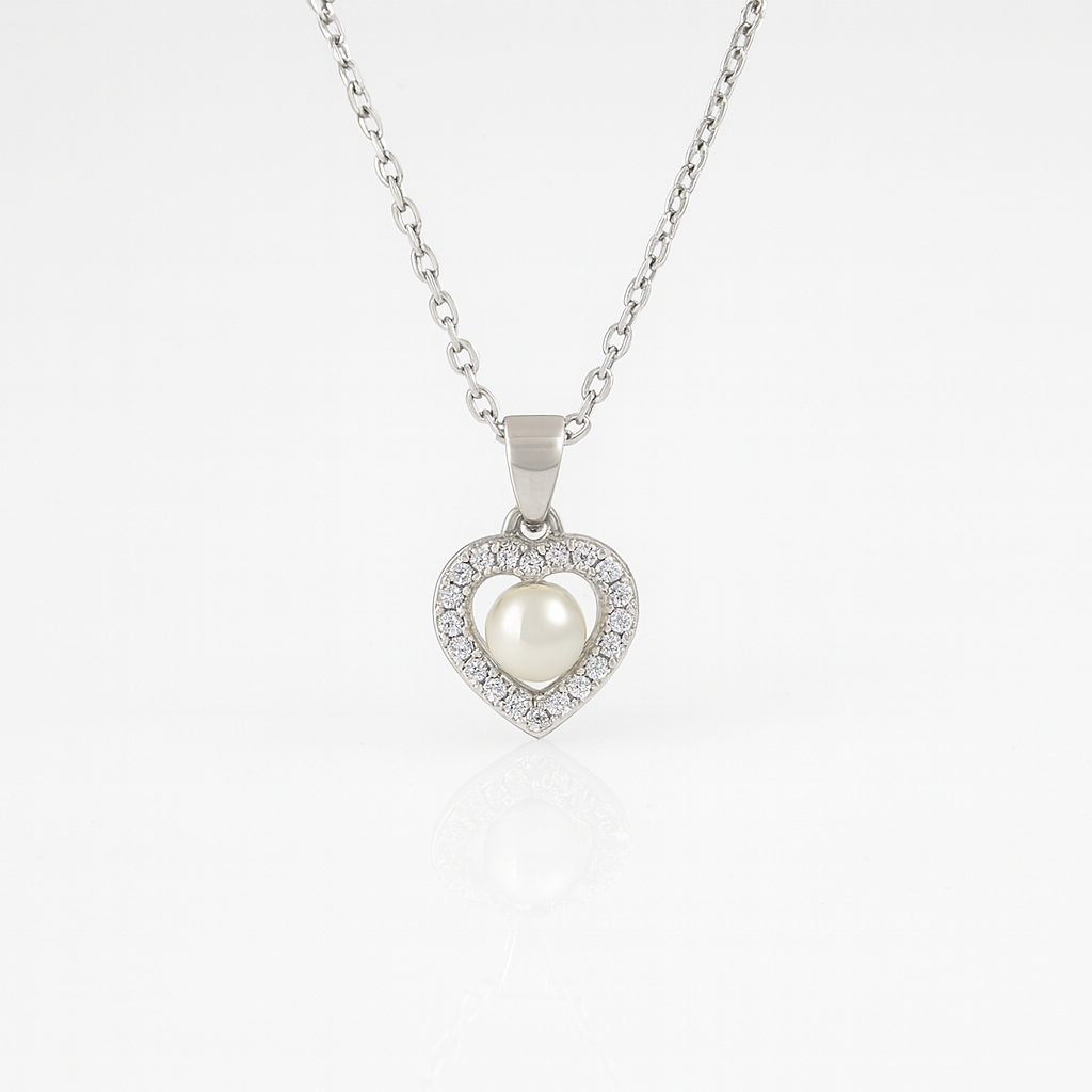 Colier inimă din argint 925 rodiat cu perlă naturală