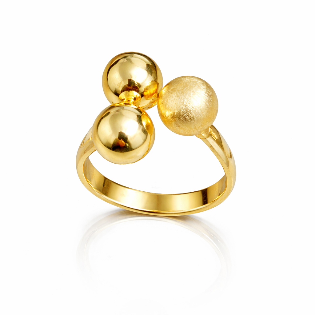 Inel Reglabil din Argint 925 Placat cu Aur 14K cu Biluțe de 8 mm – Inel Elegant Modern pentru Femei, Mărime Ajustabilă